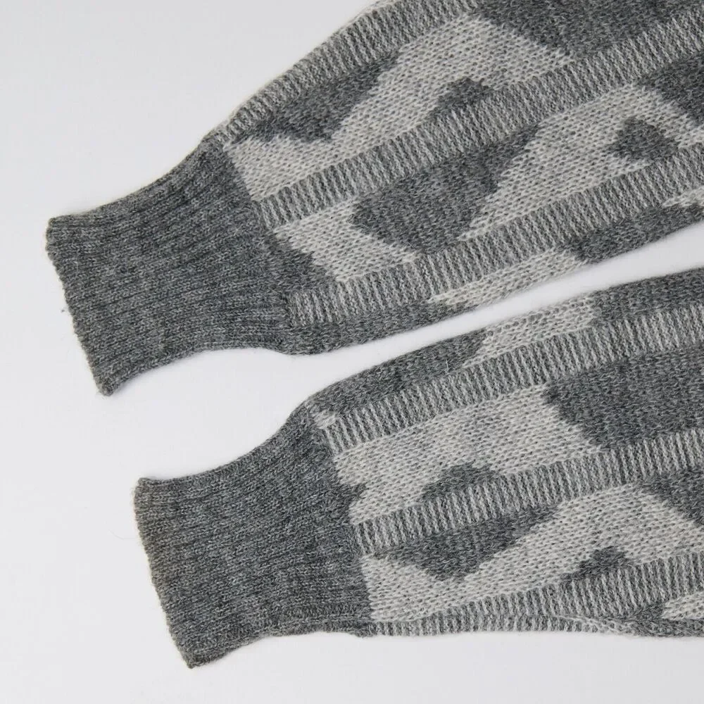Vtg Monte Carlo Grandpa Sweater Men’s M Gray Geometric 3D Ribbed tight Knit